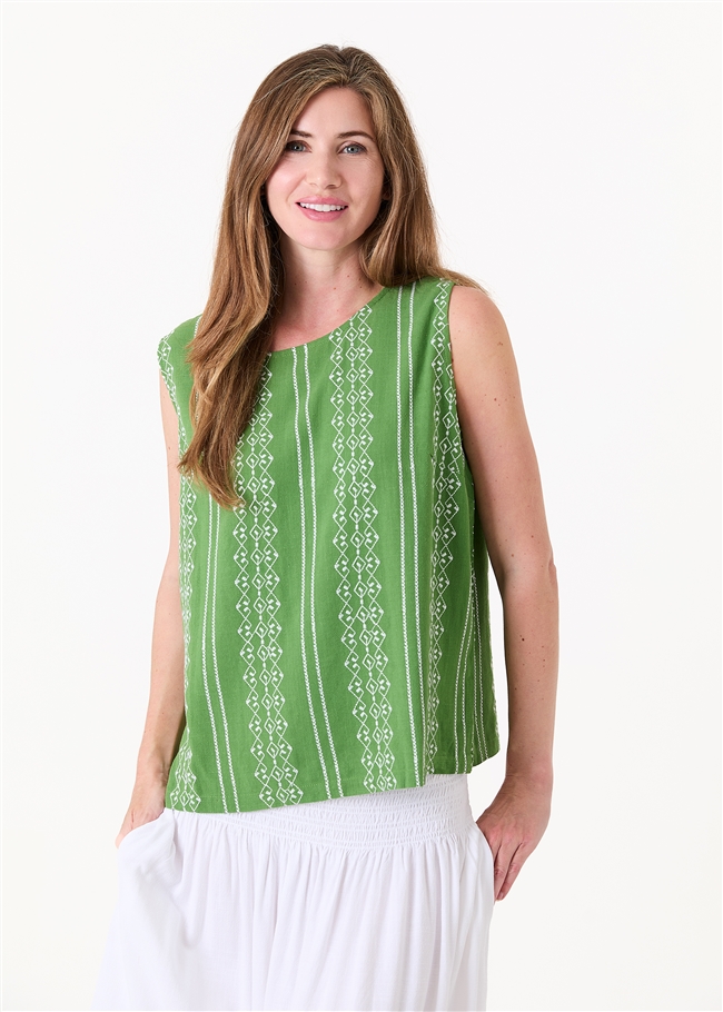Zig Zag Embroidery Keyhole Back Vest Top