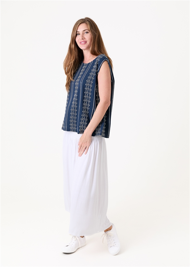 Zig Zag Embroidery Keyhole Back Vest Top