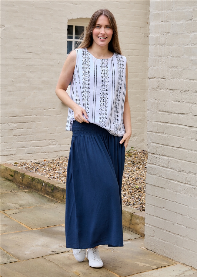 Zig Zag Embroidery Keyhole Back Vest Top