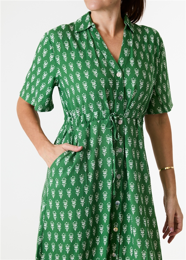 Dainty Floral Block Print Button Through Shirt Dress