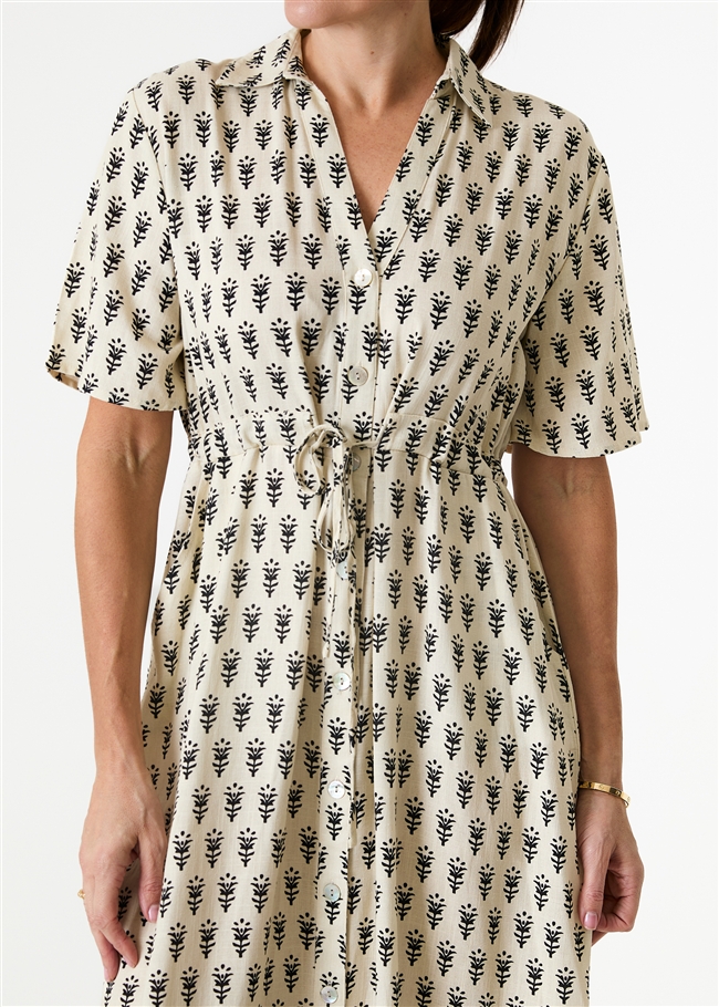 Dainty Floral Block Print Button Through Shirt Dress