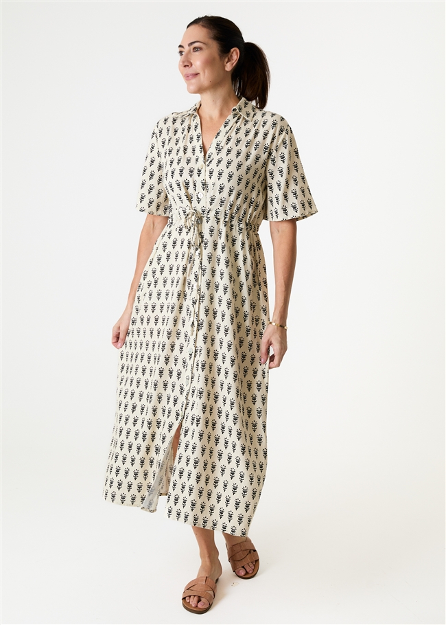 Dainty Floral Block Print Button Through Shirt Dress