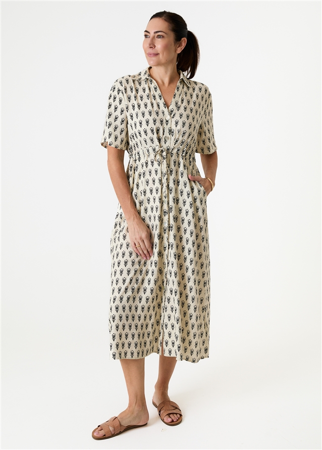 Dainty Floral Block Print Button Through Shirt Dress