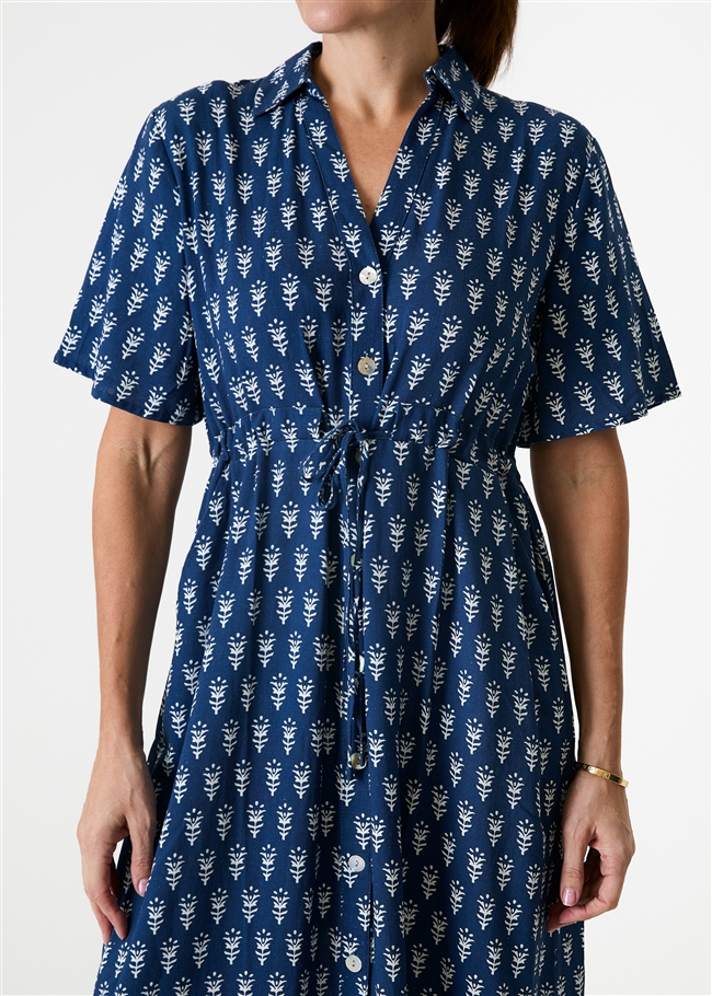Dainty Floral Block Print Button Through Shirt Dress