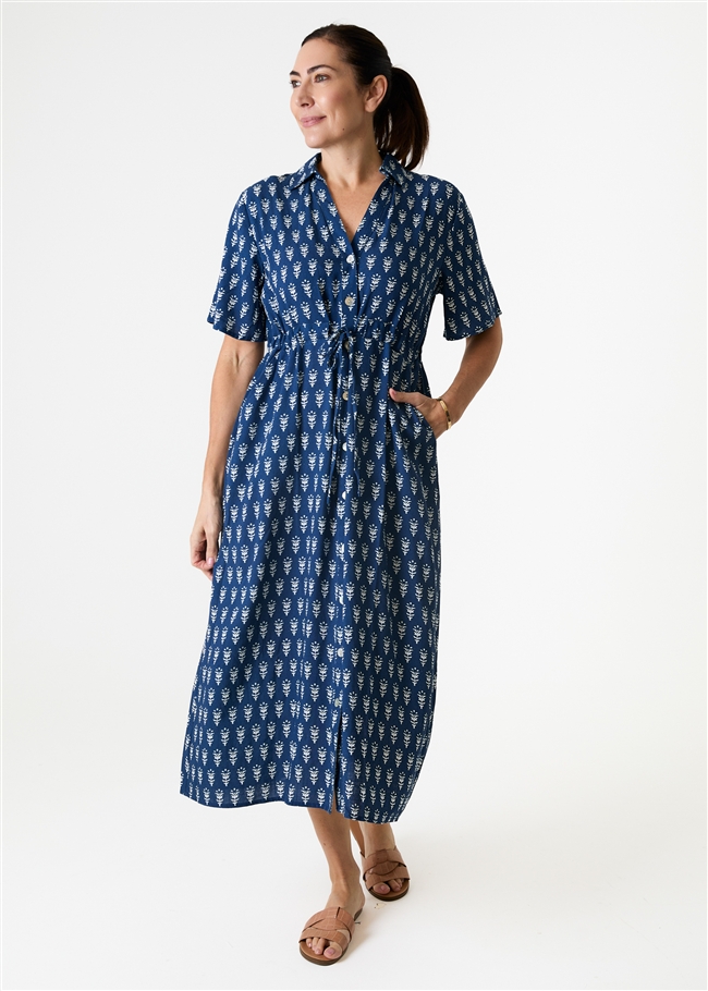 Dainty Floral Block Print Button Through Shirt Dress