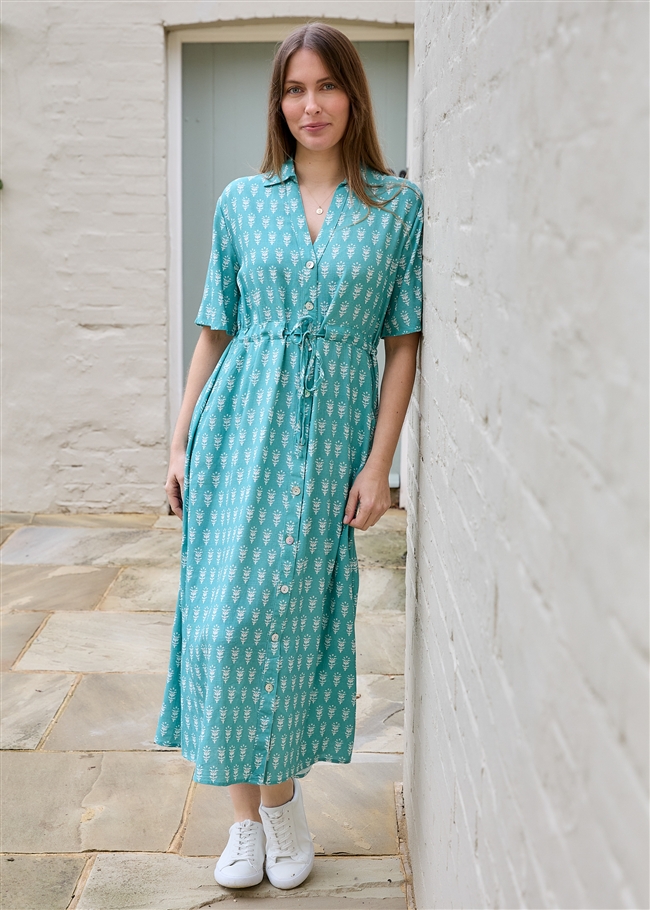 Dainty Floral Block Print Button Through Shirt Dress