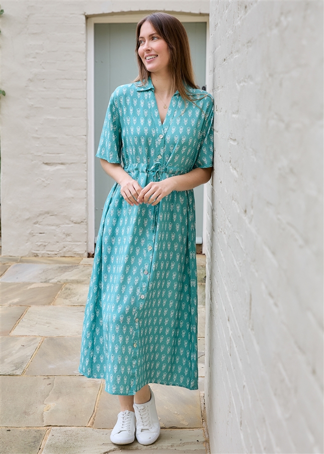 Dainty Floral Block Print Button Through Shirt Dress