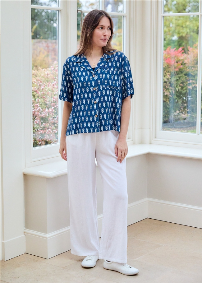 Dainty Floral Block Print Short Sleeve Collar Shirt