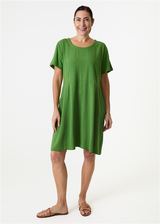Linen Viscose Panelled Knee Length Dress
