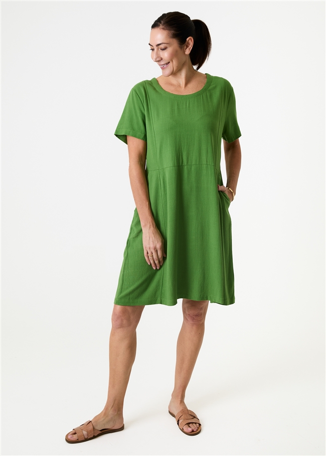 Linen Viscose Panelled Knee Length Dress