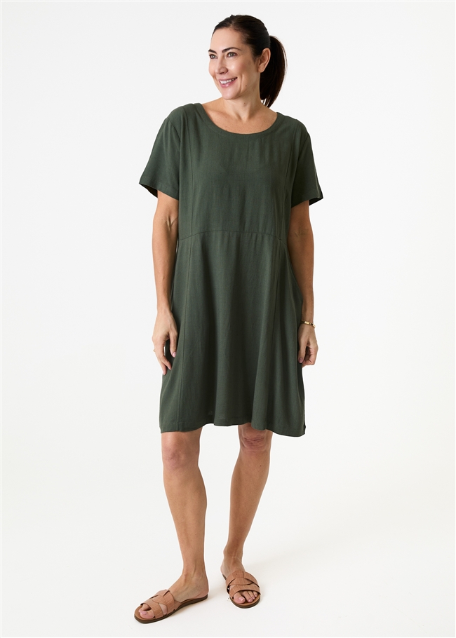 Linen Viscose Panelled Knee Length Dress