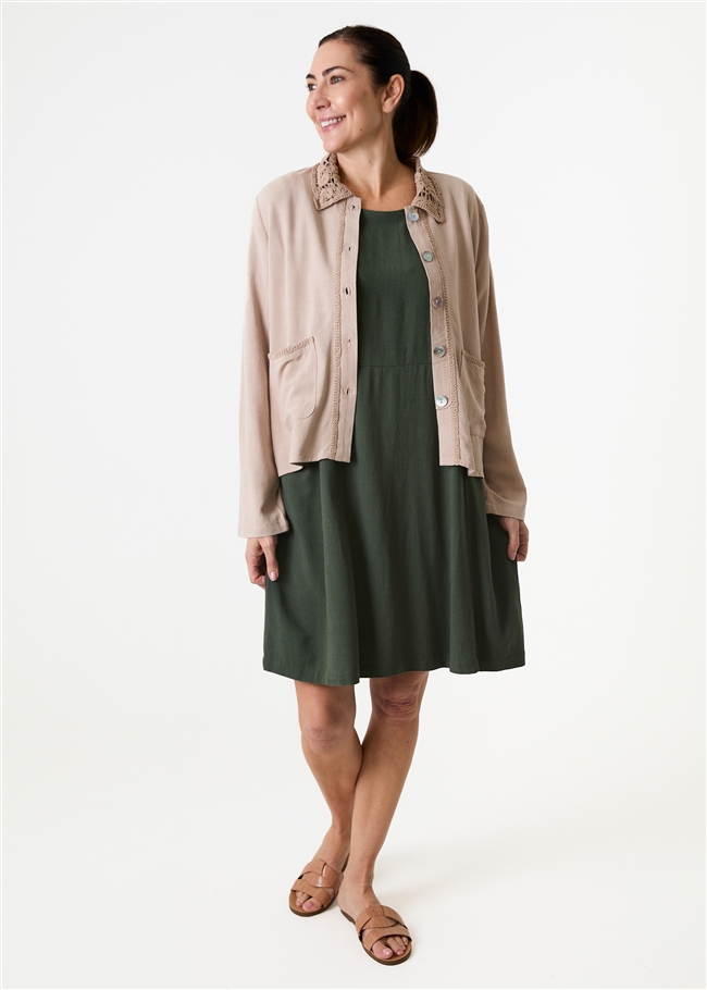 Linen Viscose Panelled Knee Length Dress