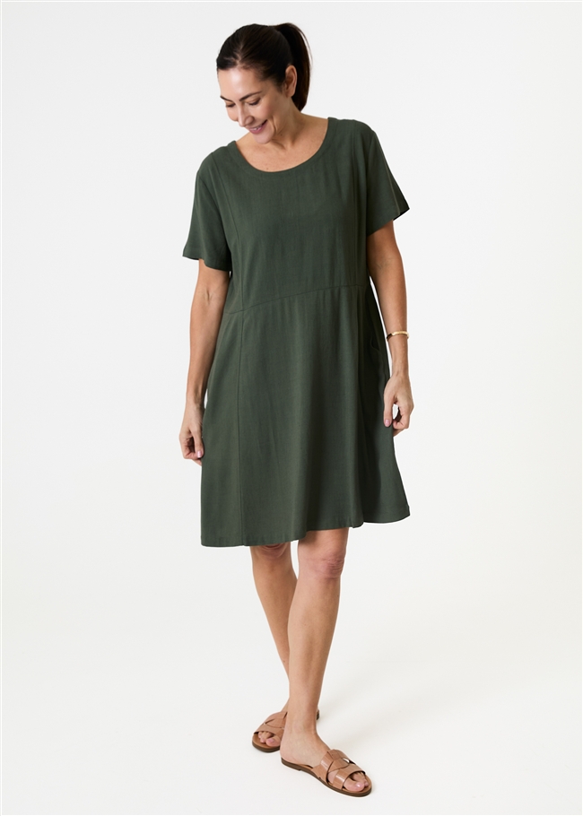 Linen Viscose Panelled Knee Length Dress