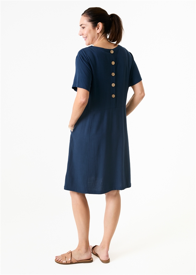 Linen Viscose Panelled Knee Length Dress