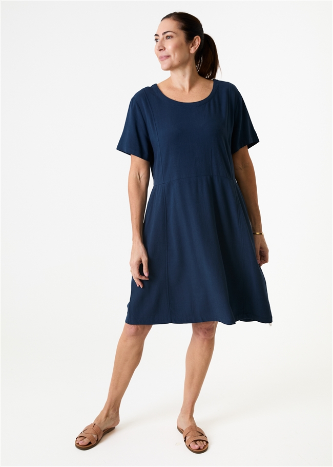 Linen Viscose Panelled Knee Length Dress