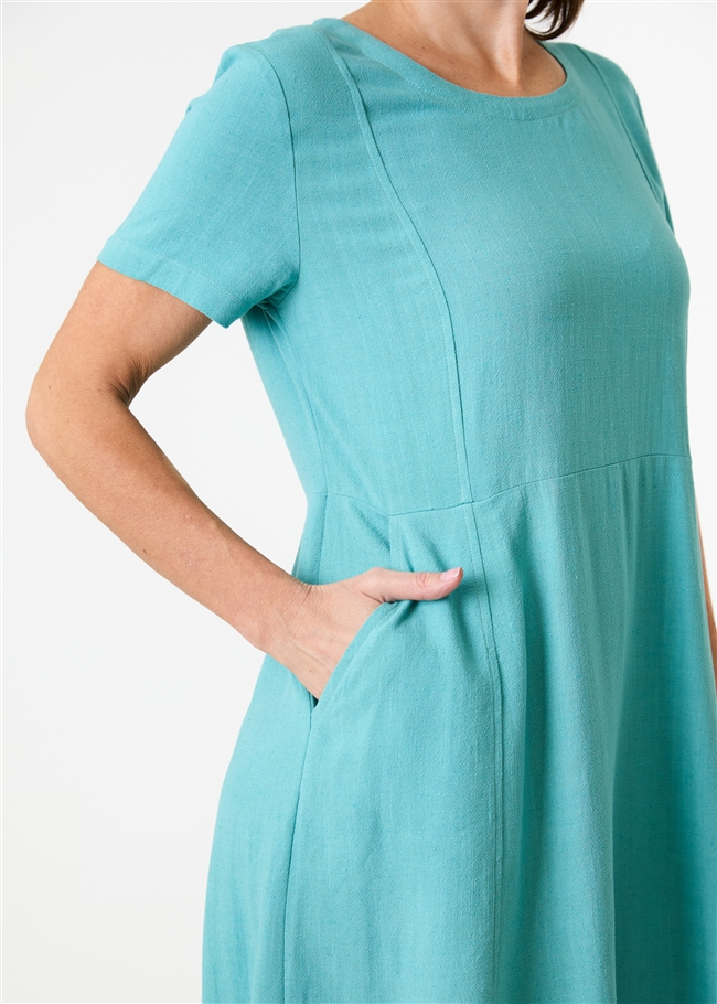 Linen Viscose Panelled Knee Length Dress