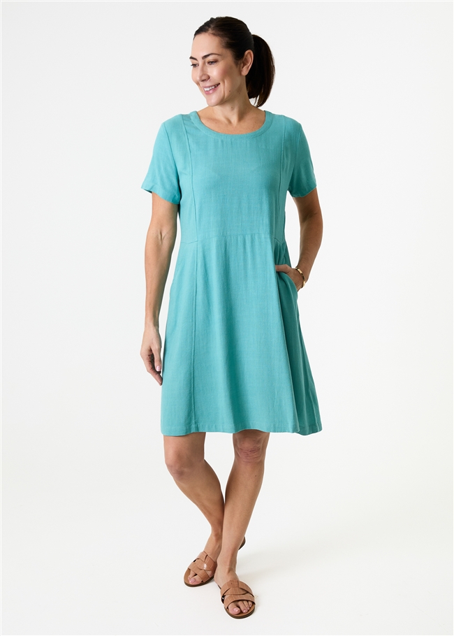 Linen Viscose Panelled Knee Length Dress