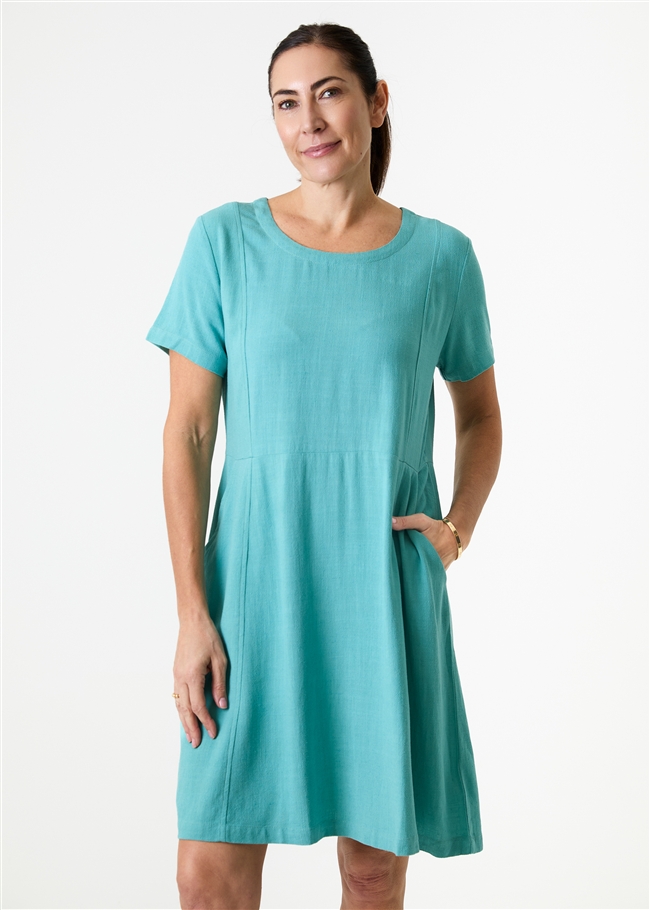 Linen Viscose Panelled Knee Length Dress