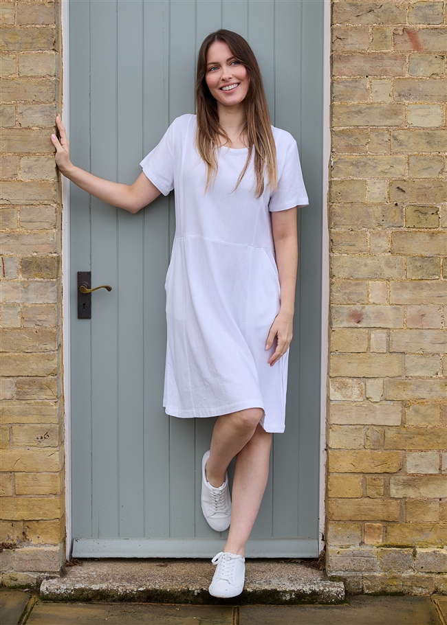 Linen Viscose Panelled Knee Length Dress