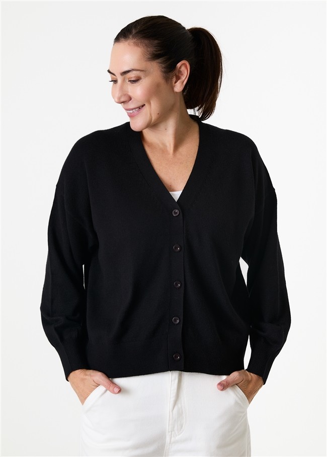 Cashmere Like Dropped Shoulder v Neck Crop Cardigan