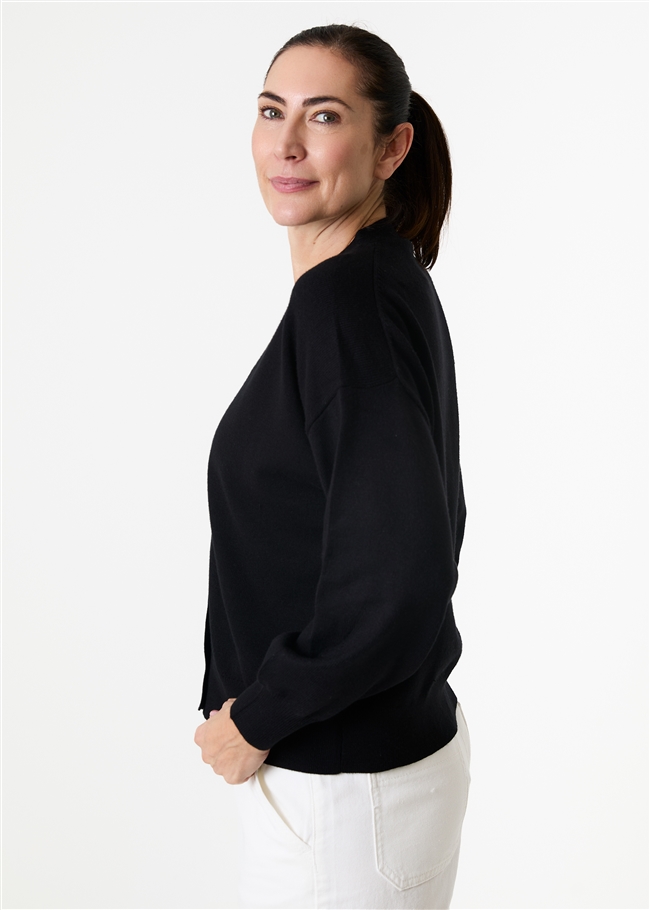 Cashmere Like Dropped Shoulder v Neck Crop Cardigan