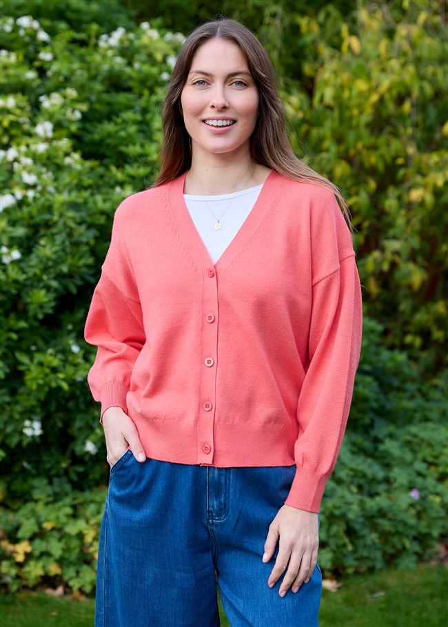 Cashmere Like Dropped Shoulder v Neck Crop Cardigan