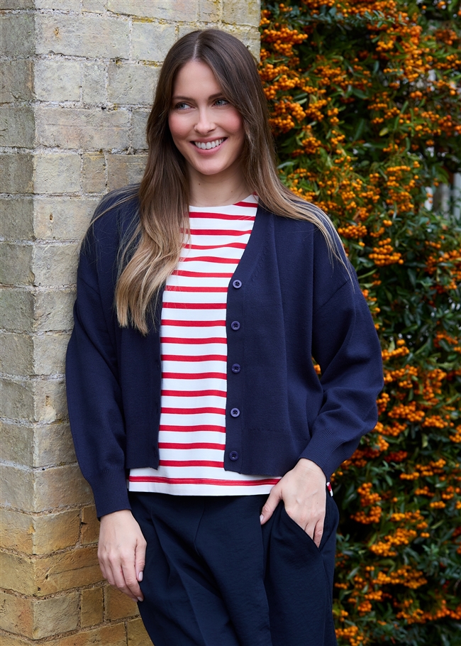 Cashmere Like Dropped Shoulder v Neck Crop Cardigan