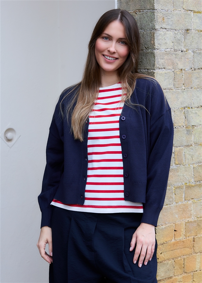 Cashmere Like Dropped Shoulder v Neck Crop Cardigan