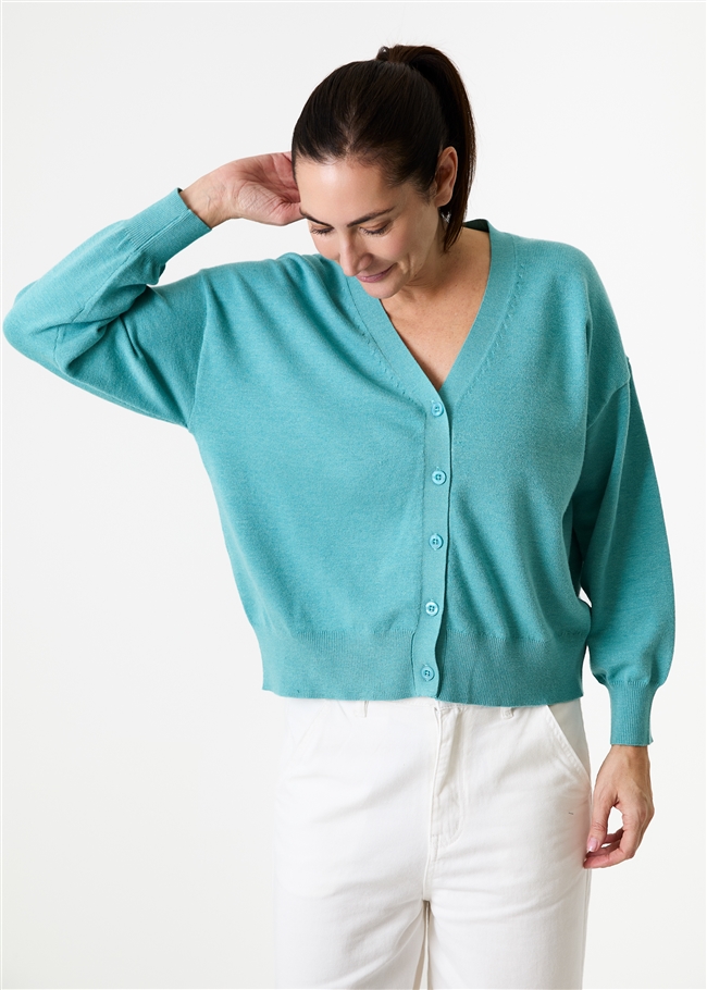 Cashmere Like Dropped Shoulder v Neck Crop Cardigan