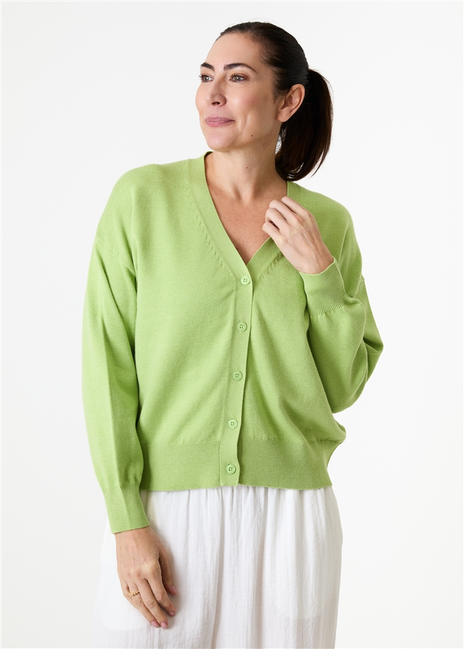 Cashmere Like Dropped Shoulder v Neck Crop Cardigan