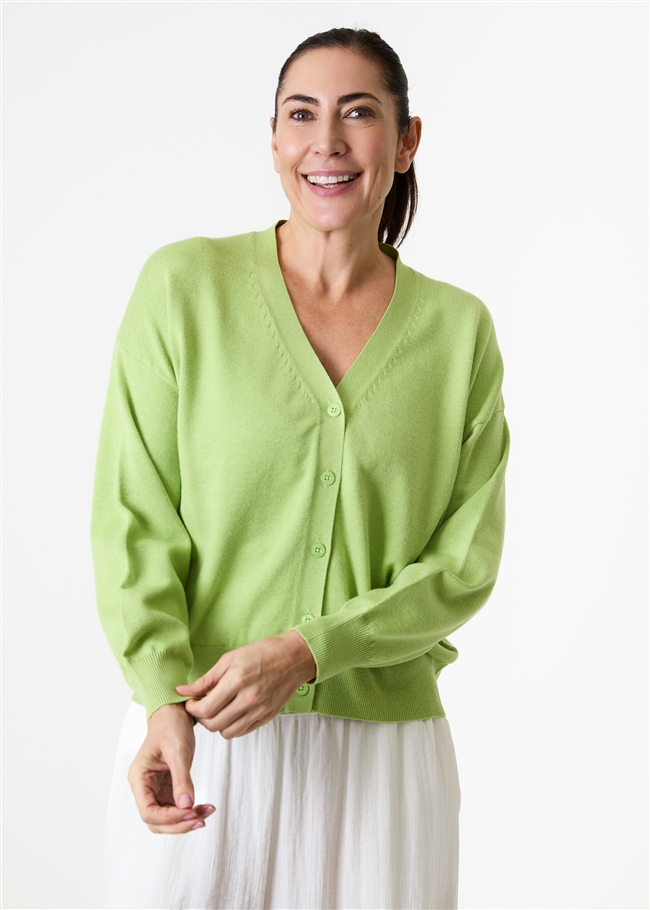 Cashmere Like Dropped Shoulder v Neck Crop Cardigan