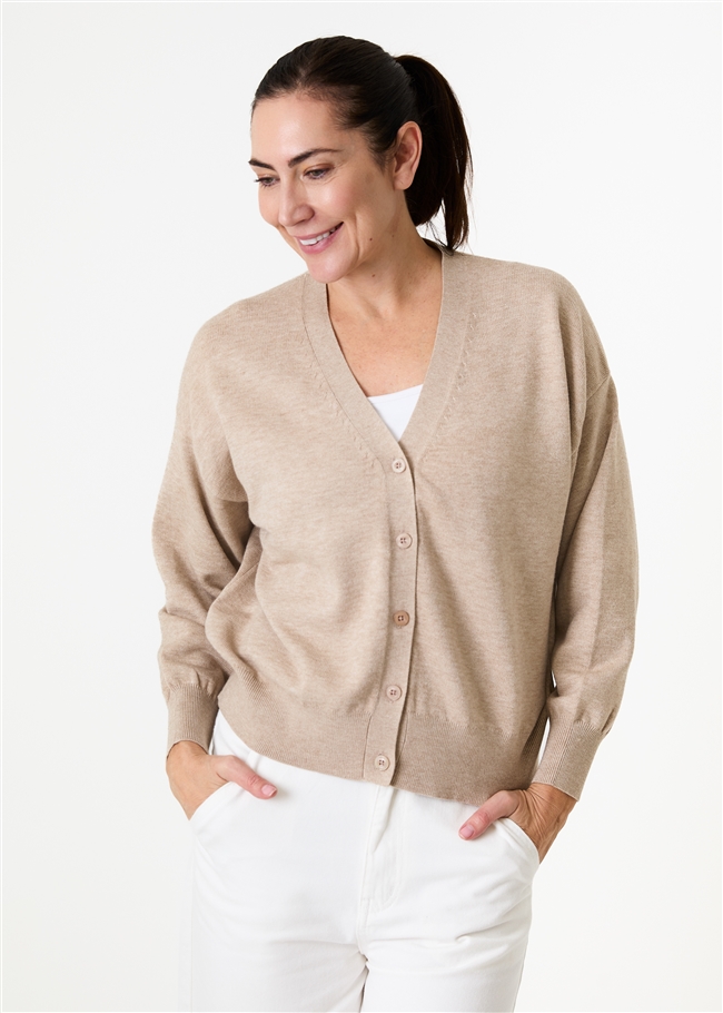 Cashmere Like Dropped Shoulder v Neck Crop Cardigan