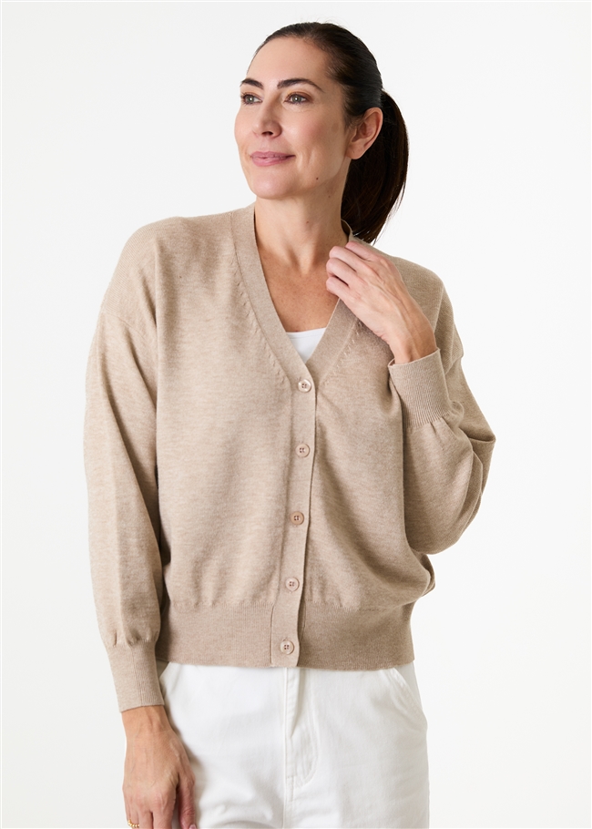 Cashmere Like Dropped Shoulder v Neck Crop Cardigan
