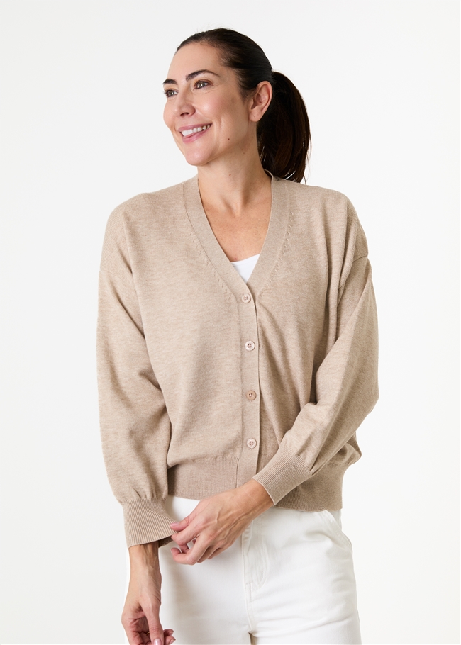 Cashmere Like Dropped Shoulder v Neck Crop Cardigan