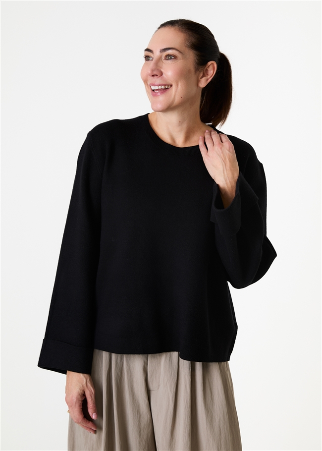Cashmere Like Crew Neck Bell Sleeve Jumper