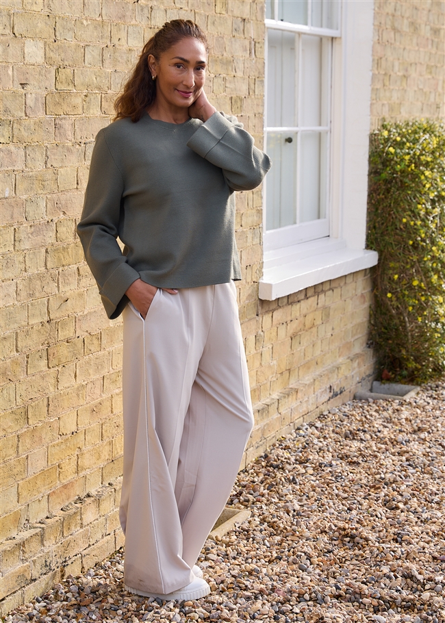 Cashmere Like Crew Neck Bell Sleeve Jumper