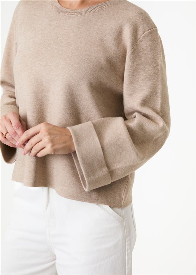 Cashmere Like Crew Neck Bell Sleeve Jumper