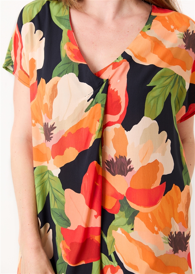 Watercolour Mega Floral v Neck Kaftan Dress
