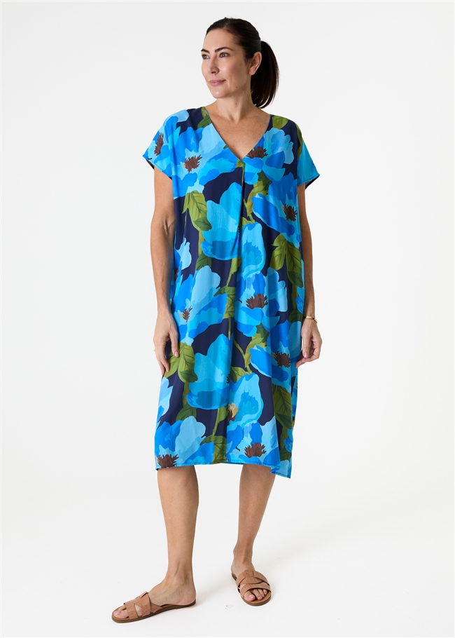 Watercolour Mega Floral v Neck Kaftan Dress
