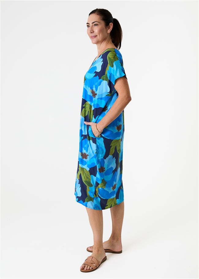 Watercolour Mega Floral v Neck Kaftan Dress