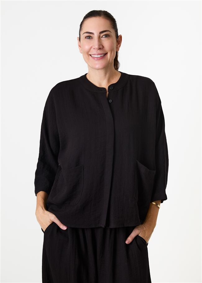 Ripple Grandad Collar Batwing Shirt