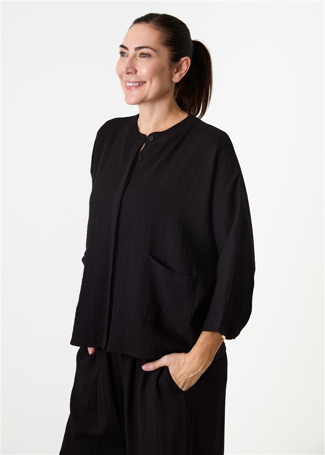 Ripple Grandad Collar Batwing Shirt