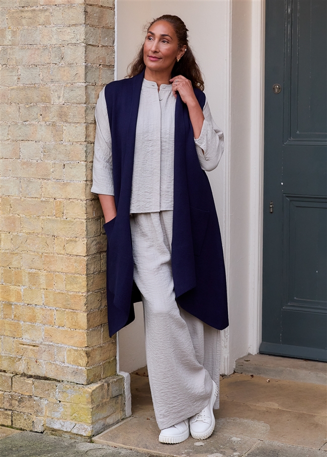 Ripple Grandad Collar Batwing Shirt