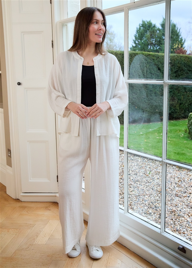 Ripple Grandad Collar Batwing Shirt