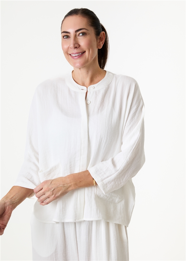 Ripple Grandad Collar Batwing Shirt