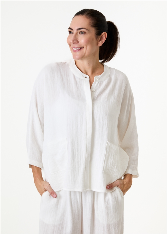 Ripple Grandad Collar Batwing Shirt