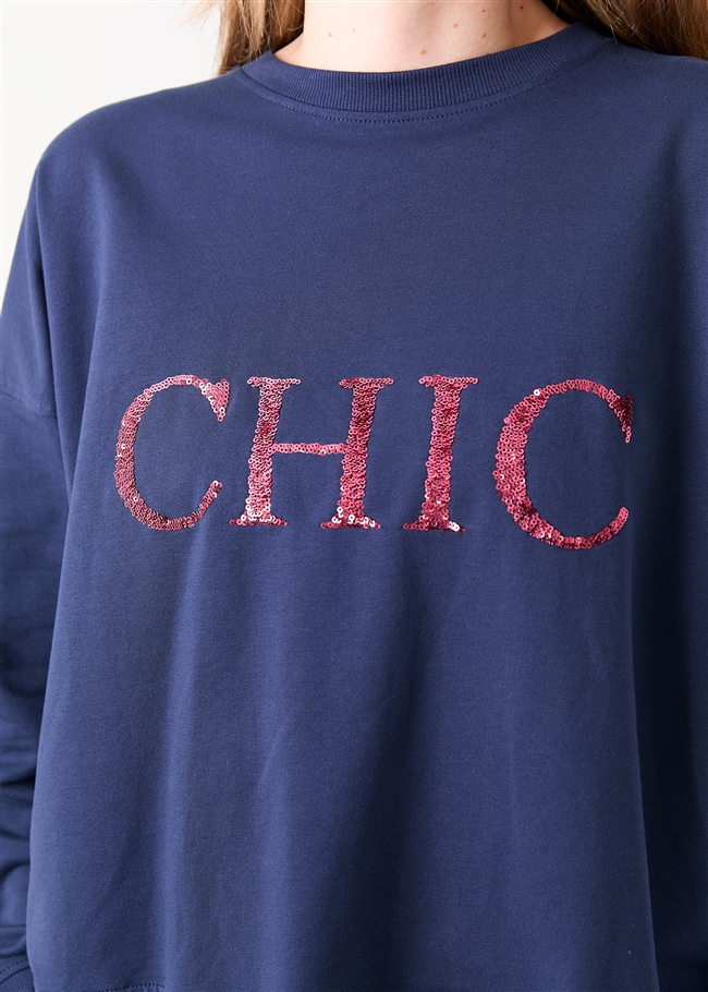 Chic Sequin Crew Neck Sweatshirt