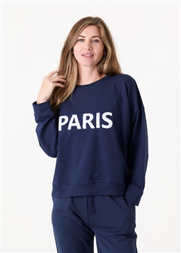 Paris Embroidery Crew Neck Sweatshirt - Navy - front view