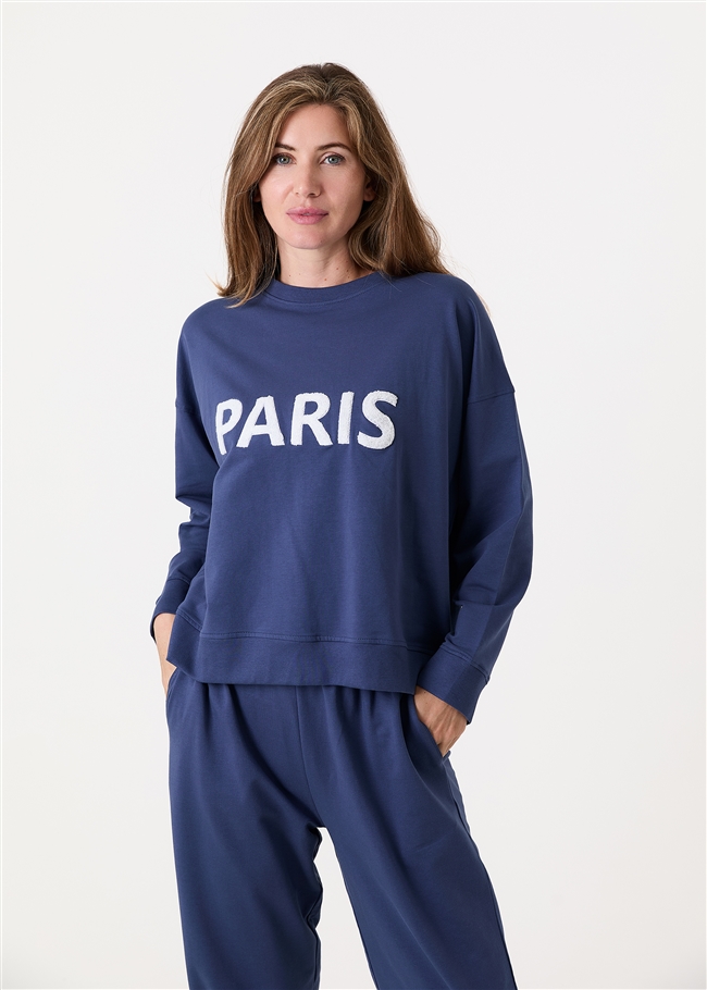 Paris Embroidery Crew Neck Sweatshirt
