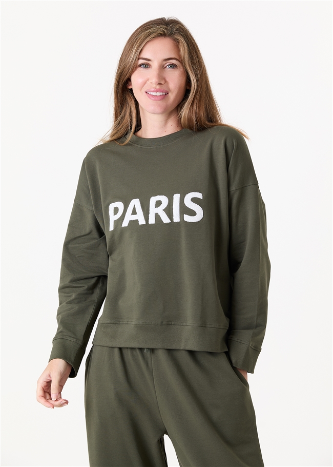 Paris Embroidery Crew Neck Sweatshirt